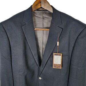 Pierre Loren Blazer Sport Coat 46L Navy Textured Classic Fit Crest Buttons NEW